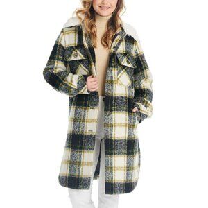 NEW Two By Vince Camuto Plaid Wool Coat Mid Length Sherpa Shacket Jacket
